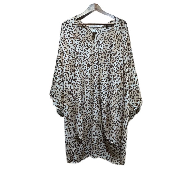 aerie Sweaters - Aerie Leopard Print Kimono Women One Size Brown Excellent Animal Wrap Coverup